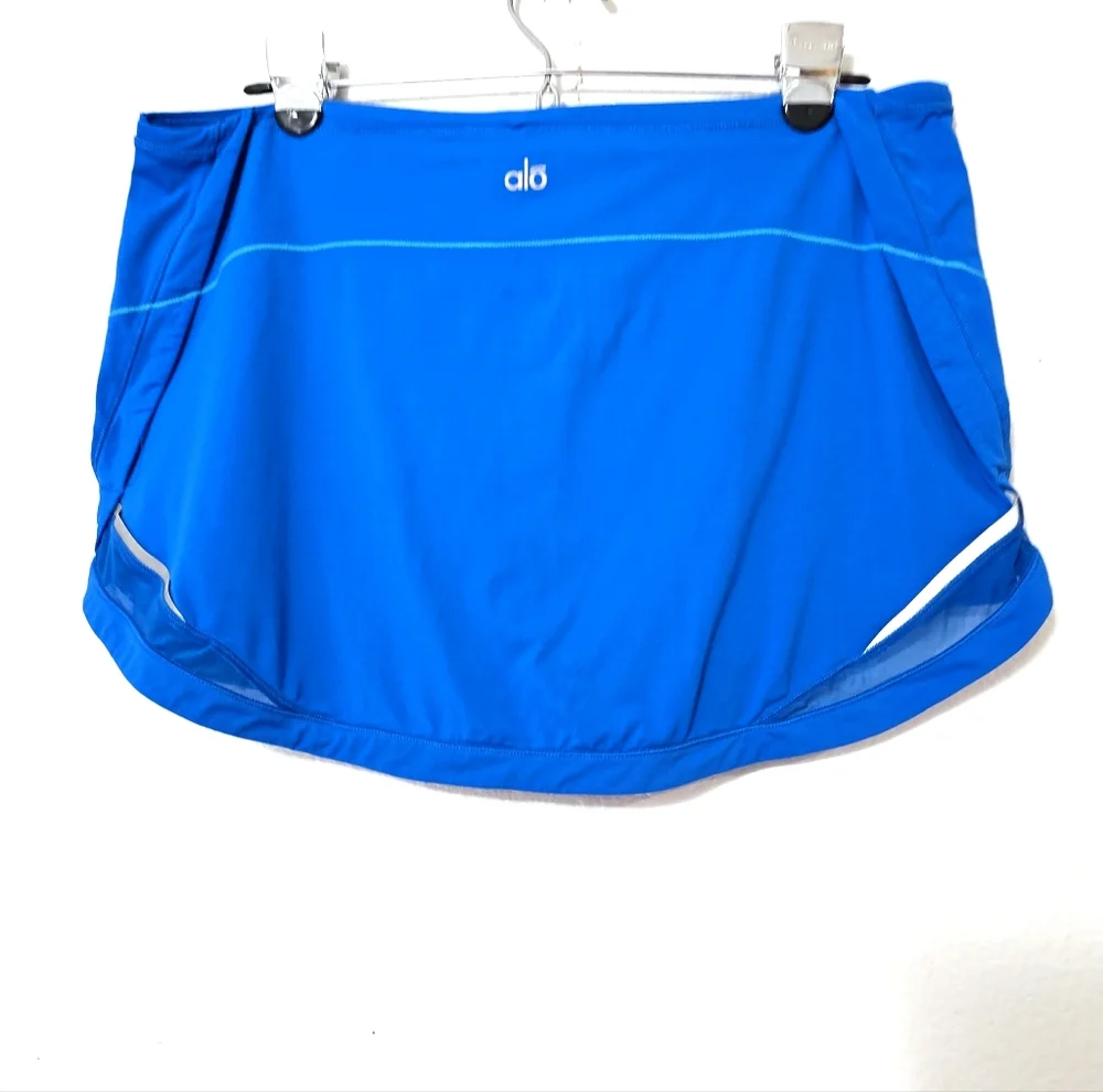 ALO Yoga Size L Athletic Skort Blue Mesh Reflective Tennis Pickleball Skirt